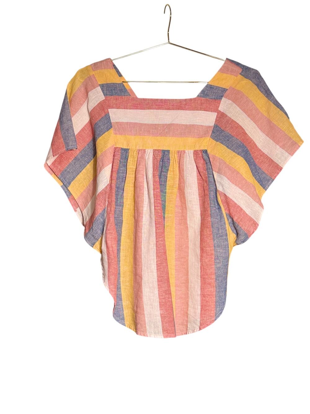 Beachlunchlounge Linen Cotton Striped Boho Blouse Size Small Petite